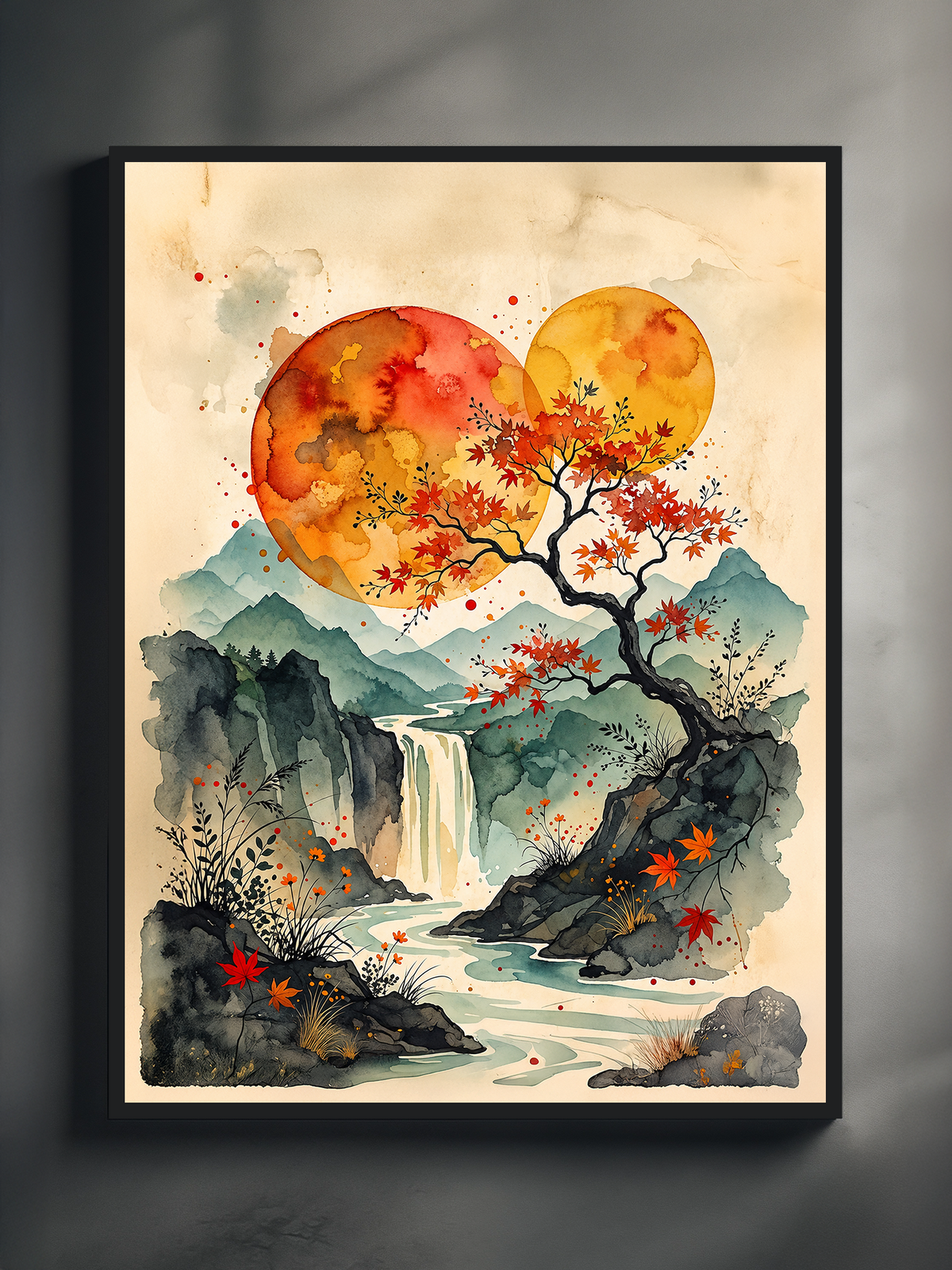KOYO Japanese watercolor poster in a black aluminum frame