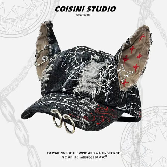 NEW Y2K Girl New Jeans Stereoscopic Ears Cowboy Baseball Hat Wash Graffiti Hip Hop Cap Women Men Party Team Baseball Cap