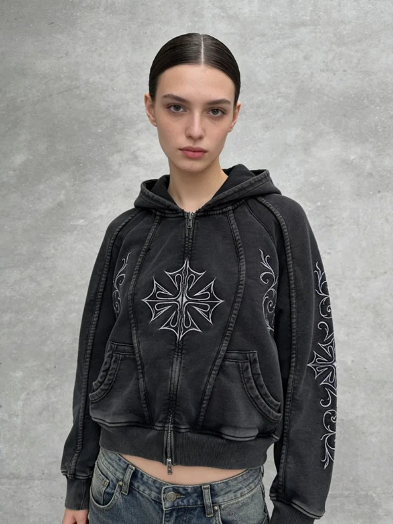 Cross Stitch Zip Balaclava Hoodie