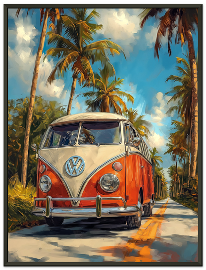 VW Camper With Palm Trees, Palette Knife Textured Painting