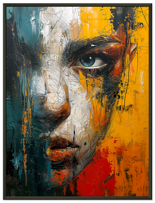 Colorful Face Oil Painting, Abstract Female Face Poster, Textured Canvas