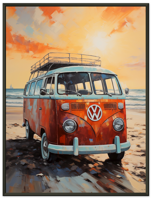 Retro VW Van On California Coastline, Palette Knife Textured Painting