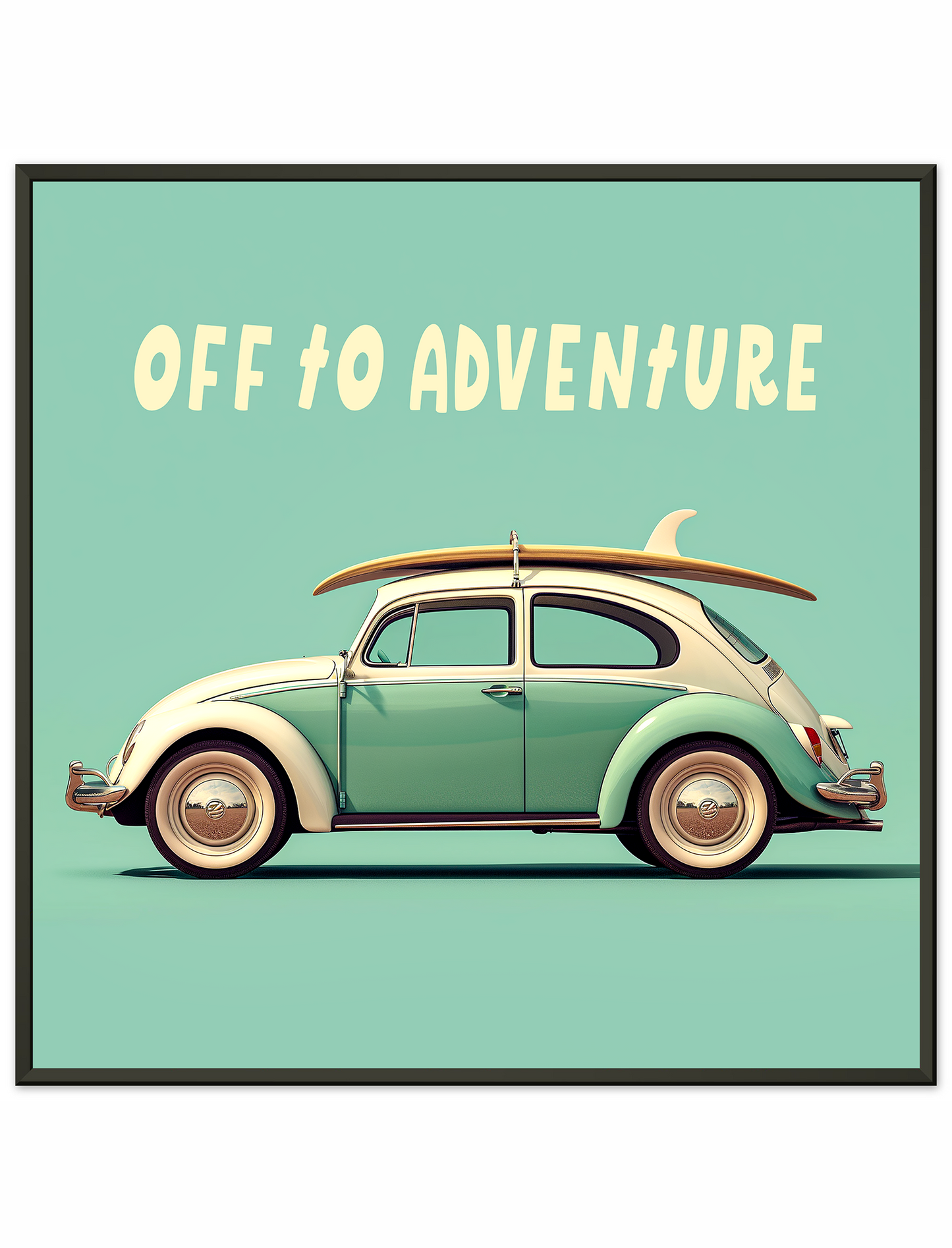 Off To Adventure, Volkswagen Beetle With Surf Board