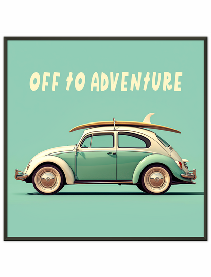 Off To Adventure, Volkswagen Beetle With Surf Board