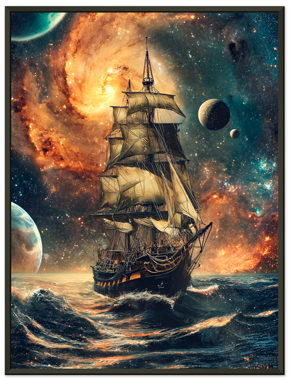 Space Pirate Ship, Vintage Sailing Boat On The Sea