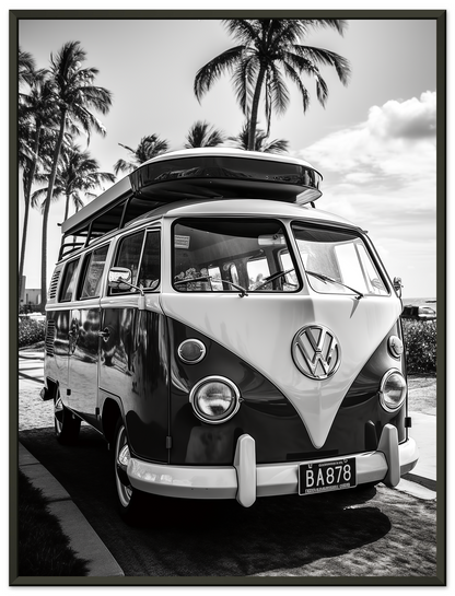 Timeless Roadtrip Elegance, VW Bus Black And White Photography On Coastline