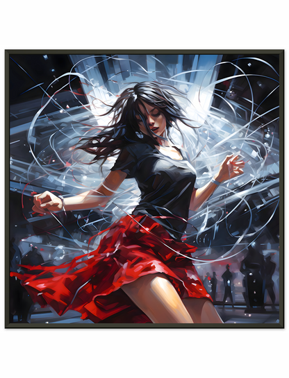 Girl on Dance Floor, Woman Dancing Abstract Painting Techno Club Poster