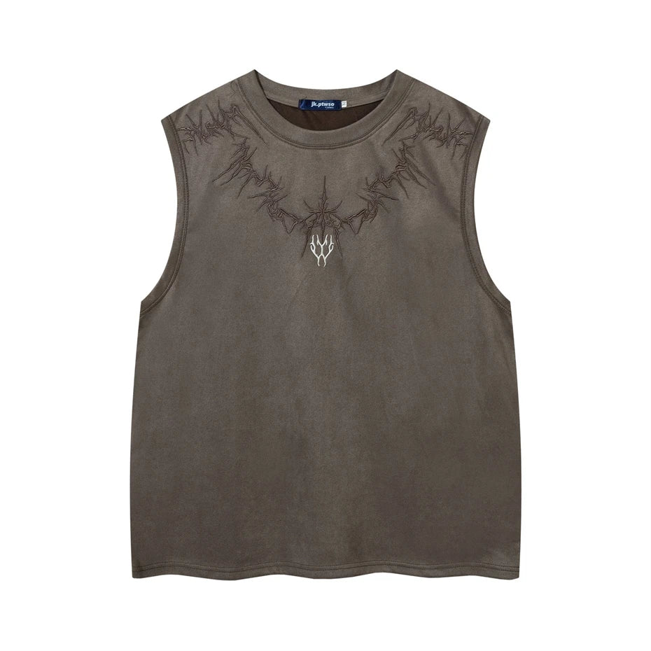 Hip Hop Tank Tops Men Suede Print Sleeveless T-Shirt Streetwear American Punk Y2K Harajuku Fashion Summer Vests Mens Clothing