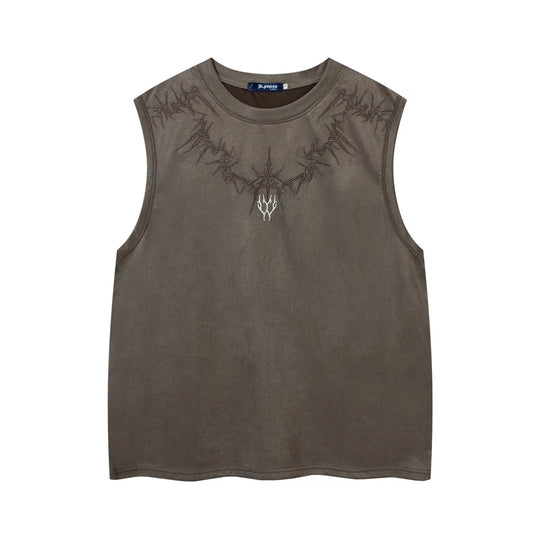Hip Hop Tank Tops Men Suede Print Sleeveless T-Shirt Streetwear American Punk Y2K Harajuku Fashion Summer Vests Mens Clothing