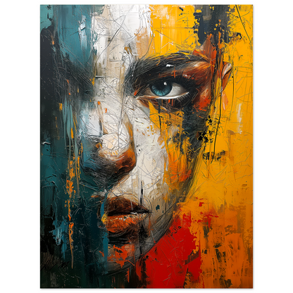 Colorful Face Oil Painting, Abstract Female Face Poster, Textured Canvas