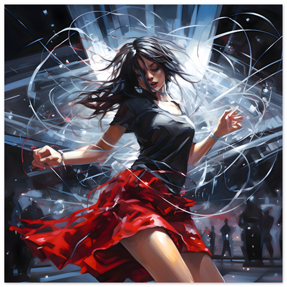 Girl on Dance Floor, Woman Dancing Abstract Painting Techno Club Poster