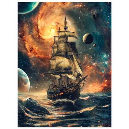 Space Pirate Ship, Vintage Sailing Boat On The Sea