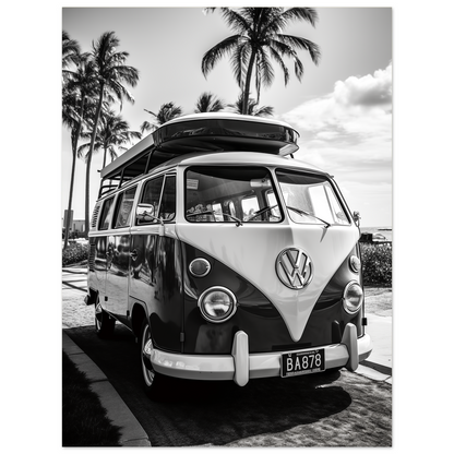 Timeless Roadtrip Elegance, VW Bus Black And White Photography On Coastline