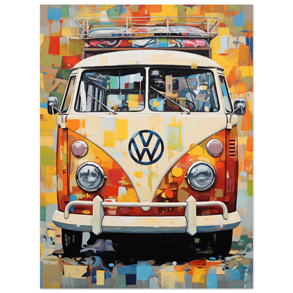 Colorful VW Bus, Palette Knife Textured Painting