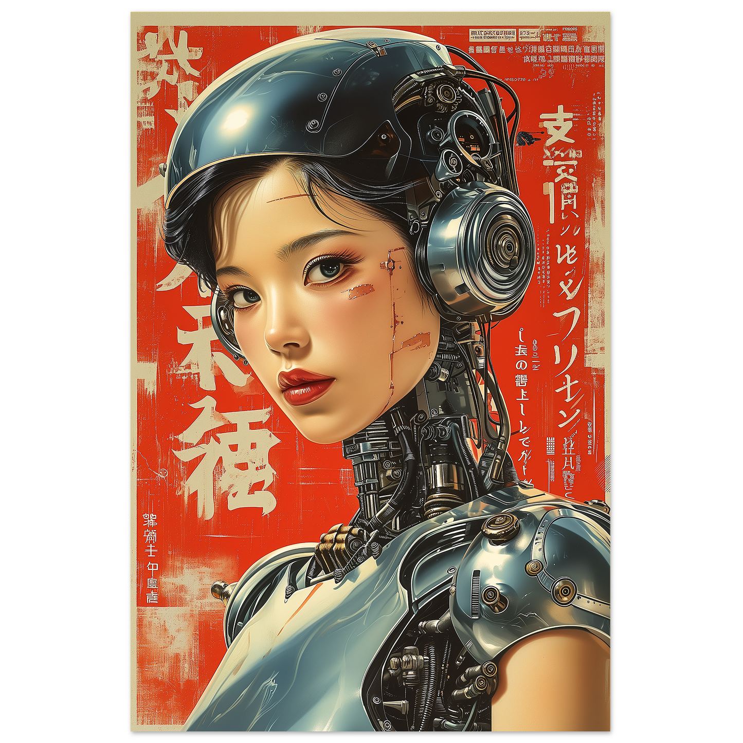 Japanese Pulp Poster Of A Retro Bionic Asian Woman