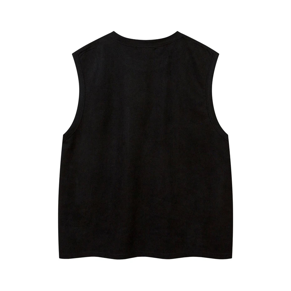 Hip Hop Tank Tops Men Suede Print Sleeveless T-Shirt Streetwear American Punk Y2K Harajuku Fashion Summer Vests Mens Clothing