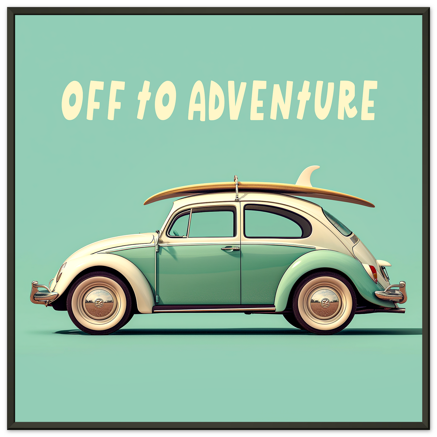 Off To Adventure, Volkswagen Beetle With Surf Board