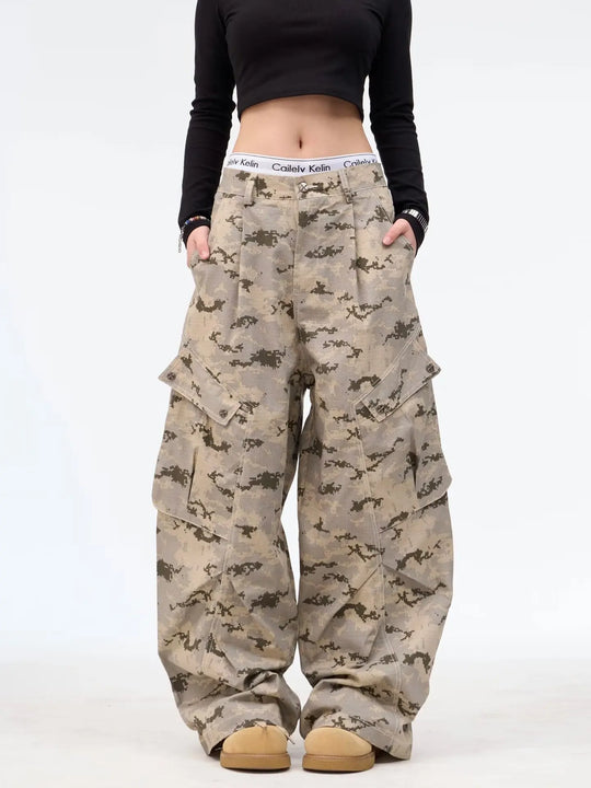 Camo Men'S Baggy Jeans American Style Y2K Denim Pants Wide Leg Office-To-Street Trousers Outdoor Streetwear Hip-Hop Pants