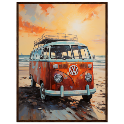 Retro VW Van On California Coastline, Palette Knife Textured Painting