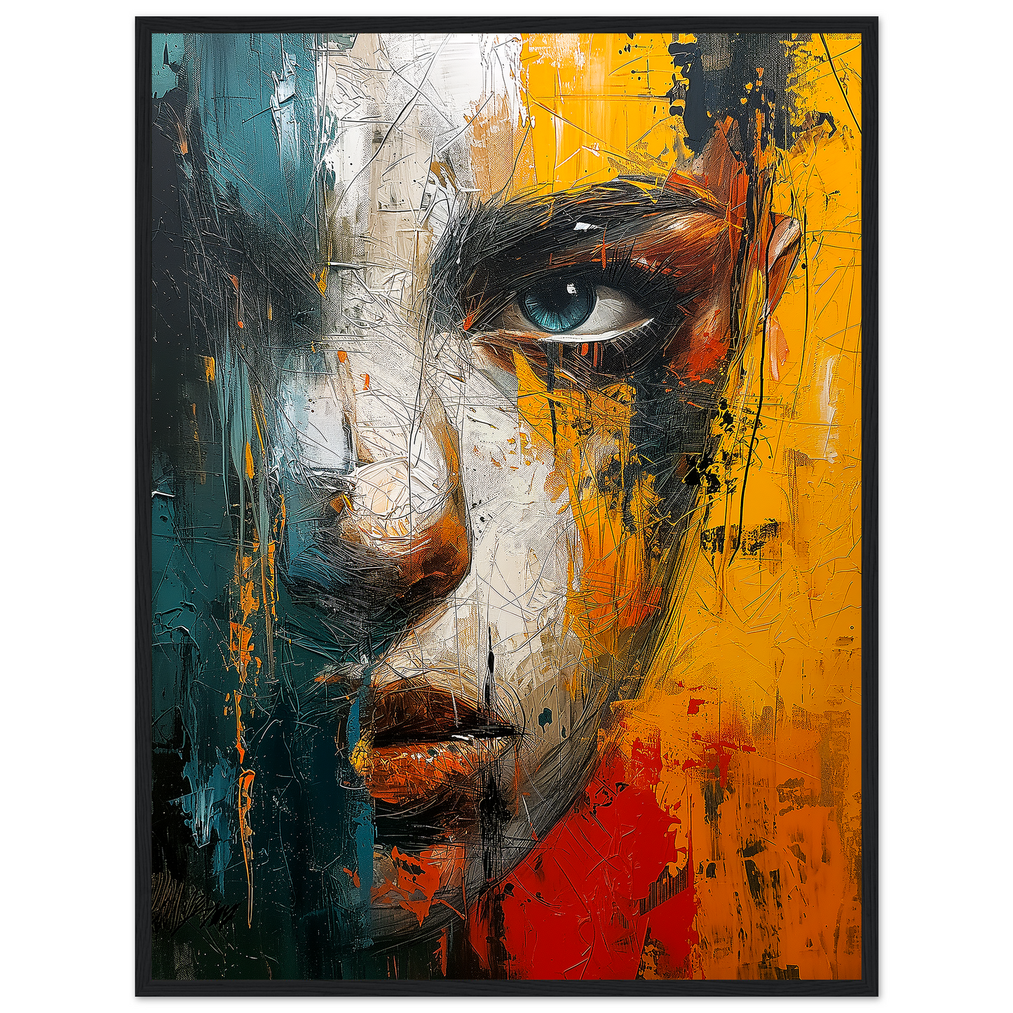 Colorful Face Oil Painting, Abstract Female Face Poster, Textured Canvas