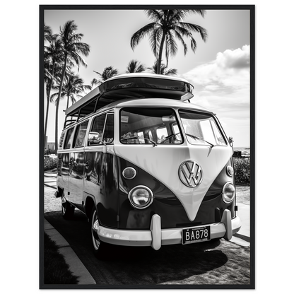 Timeless Roadtrip Elegance, VW Bus Black And White Photography On Coastline