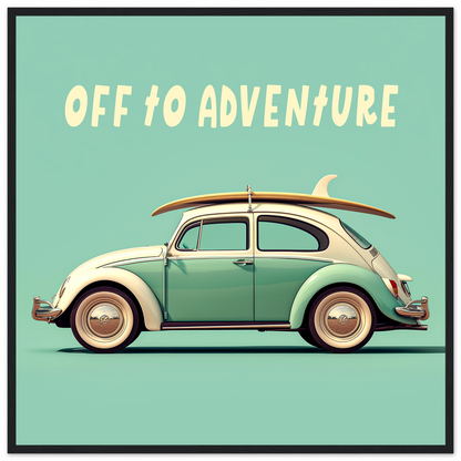 Off To Adventure, Volkswagen Beetle With Surf Board