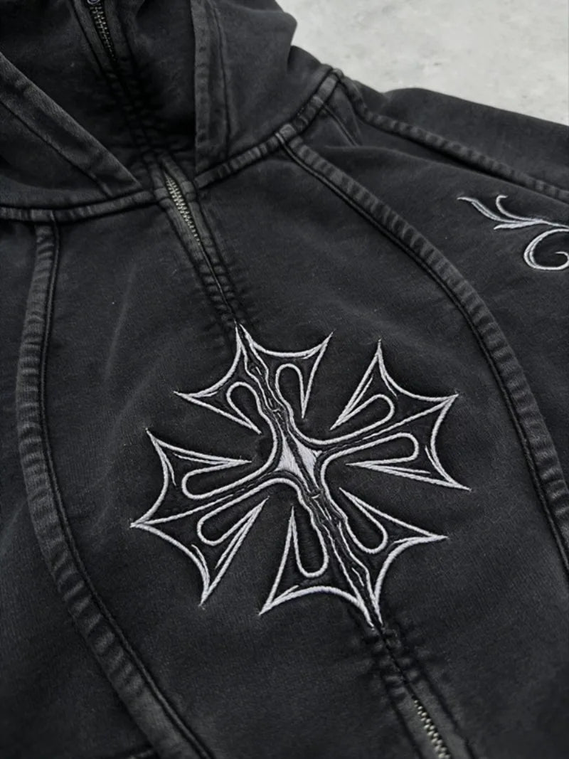 Cross Stitch Zip Balaclava Hoodie