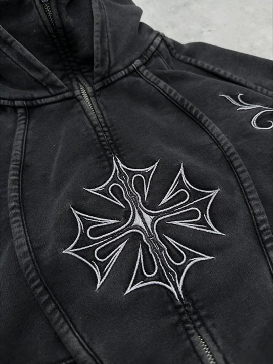 Cross Stitch Zip Balaclava Hoodie