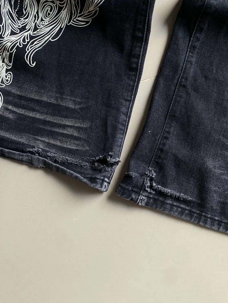 American New Fashion Oversized Print Black Old Baggy Jeans Women Y2K Harajuku Hip Hop Popular Casual Joker Wide-Leg Pants