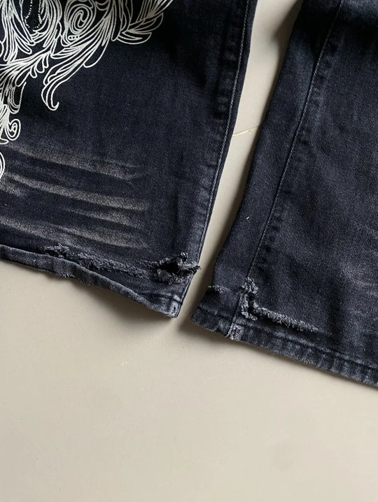 American New Fashion Oversized Print Black Old Baggy Jeans Women Y2K Harajuku Hip Hop Popular Casual Joker Wide-Leg Pants