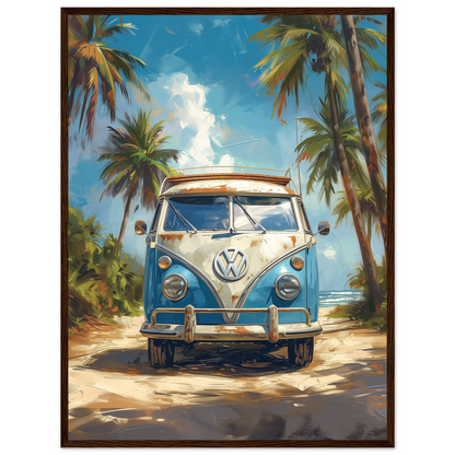 Retro VW Van On California Coastline, Palette Knife Textured Painting