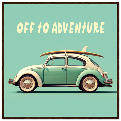 Off To Adventure, Volkswagen Beetle With Surf Board