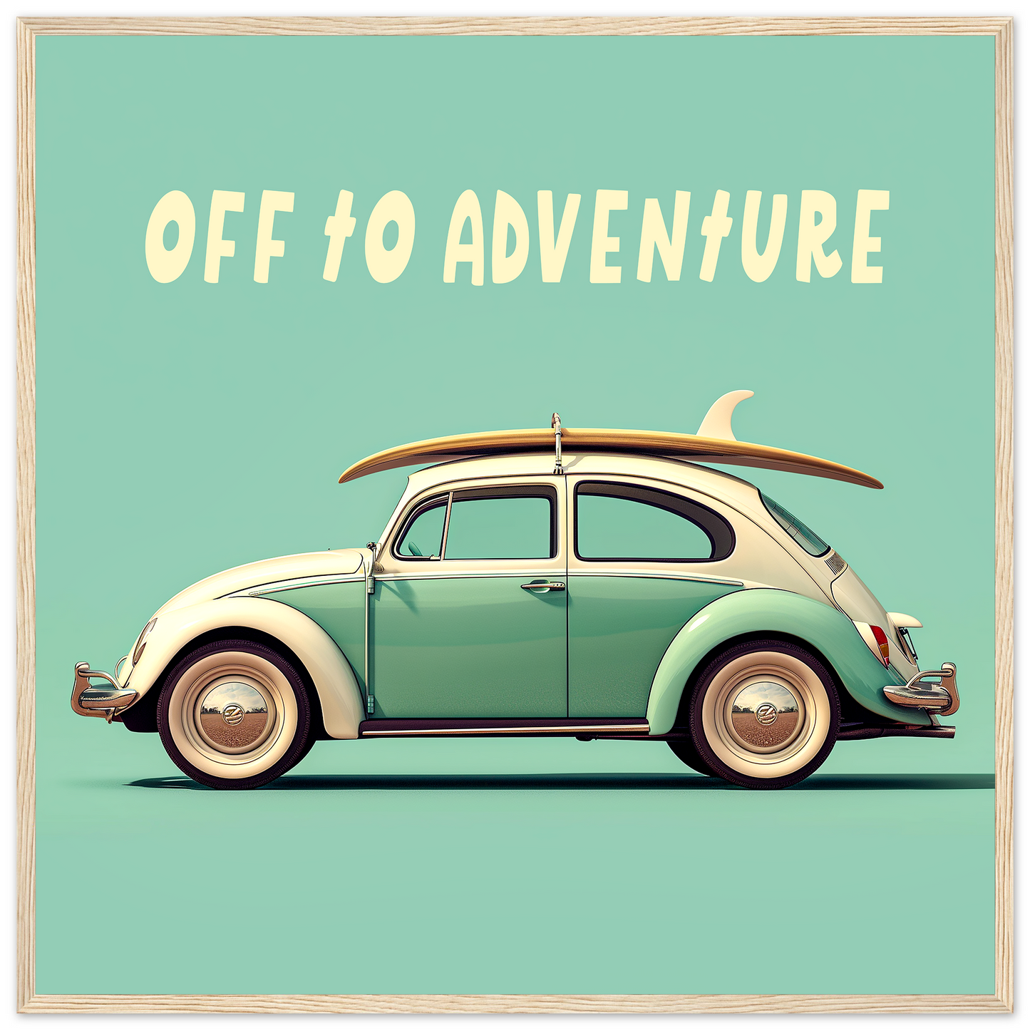 Off To Adventure, Volkswagen Beetle With Surf Board