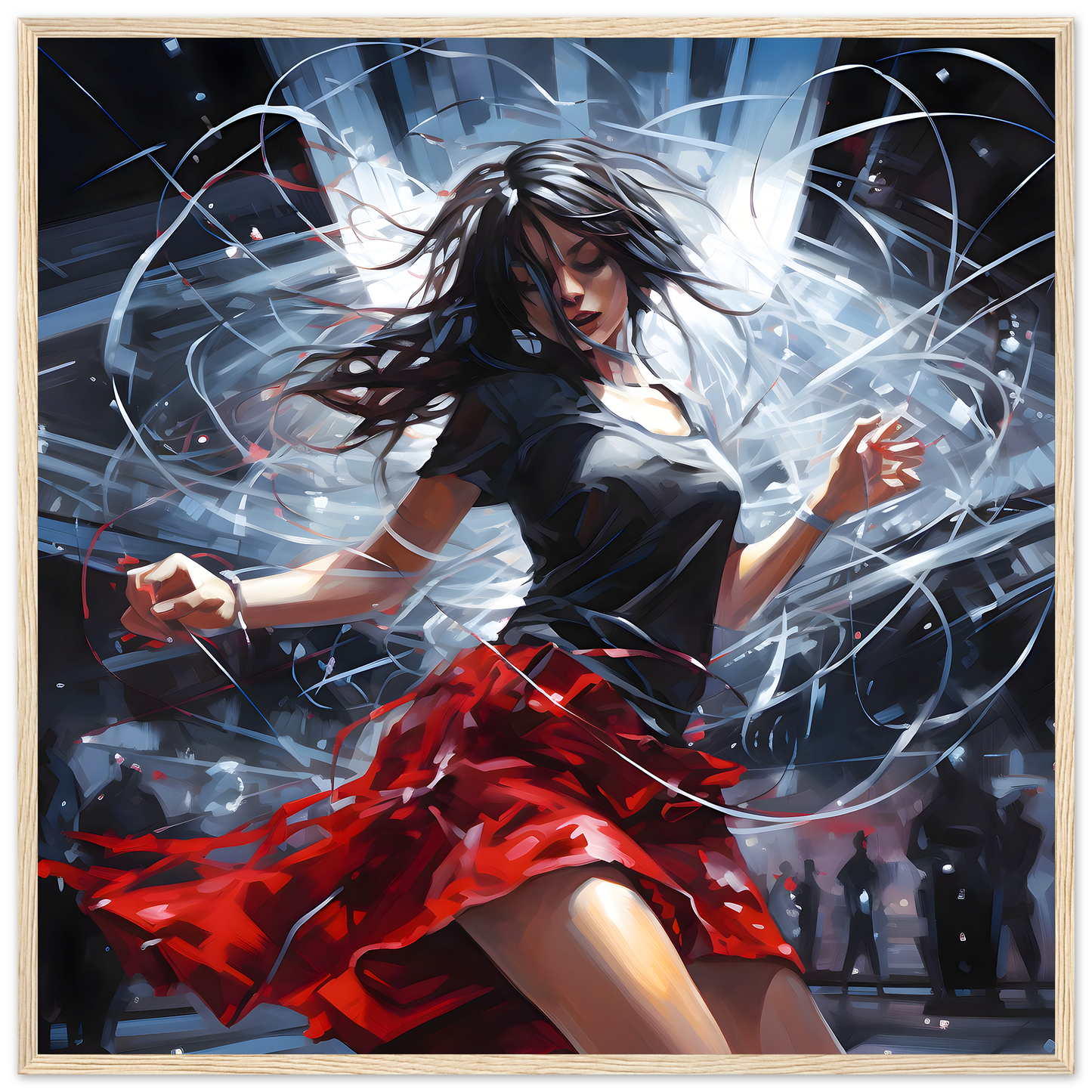 Girl on Dance Floor, Woman Dancing Abstract Painting Techno Club Poster