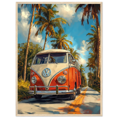 VW Camper With Palm Trees, Palette Knife Textured Painting