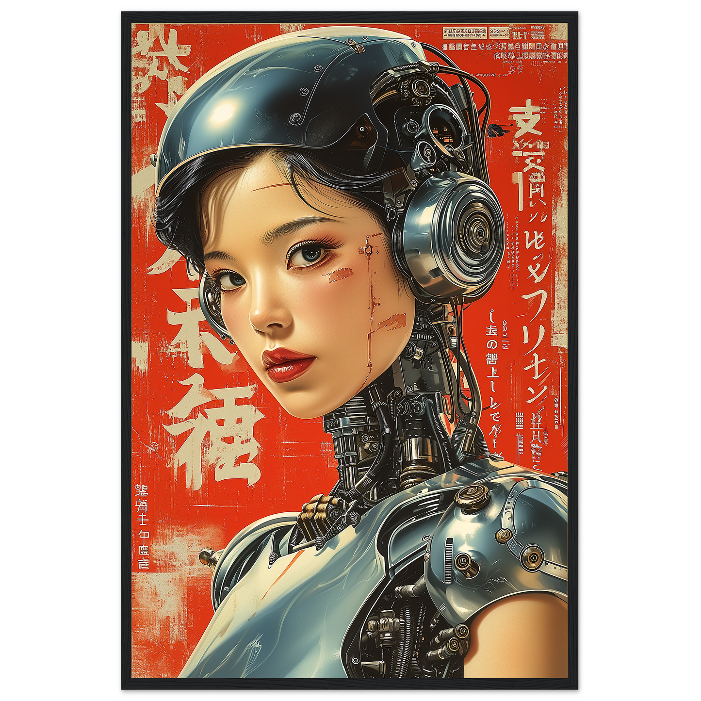 Japanese Pulp Poster Of A Retro Bionic Asian Woman