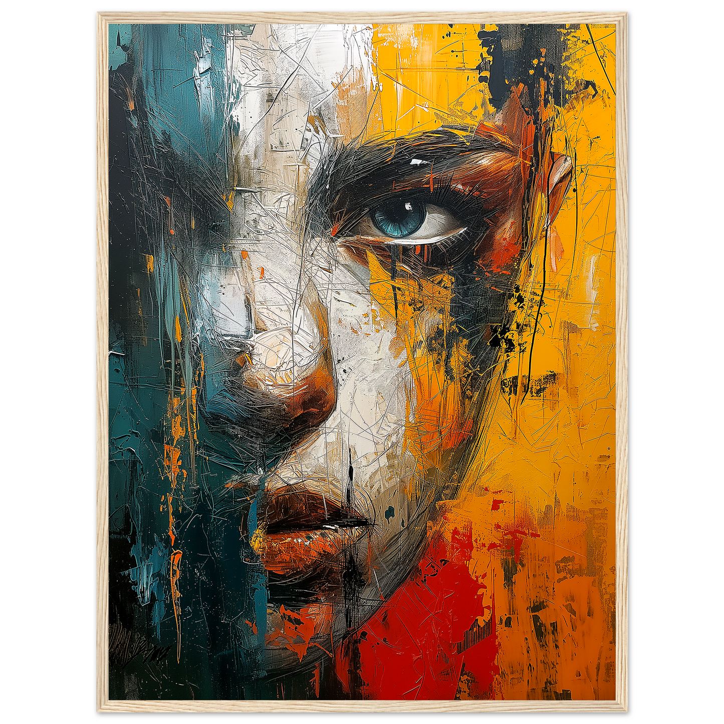 Colorful Face Oil Painting, Abstract Female Face Poster, Textured Canvas