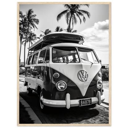 Timeless Roadtrip Elegance, VW Bus Black And White Photography On Coastline