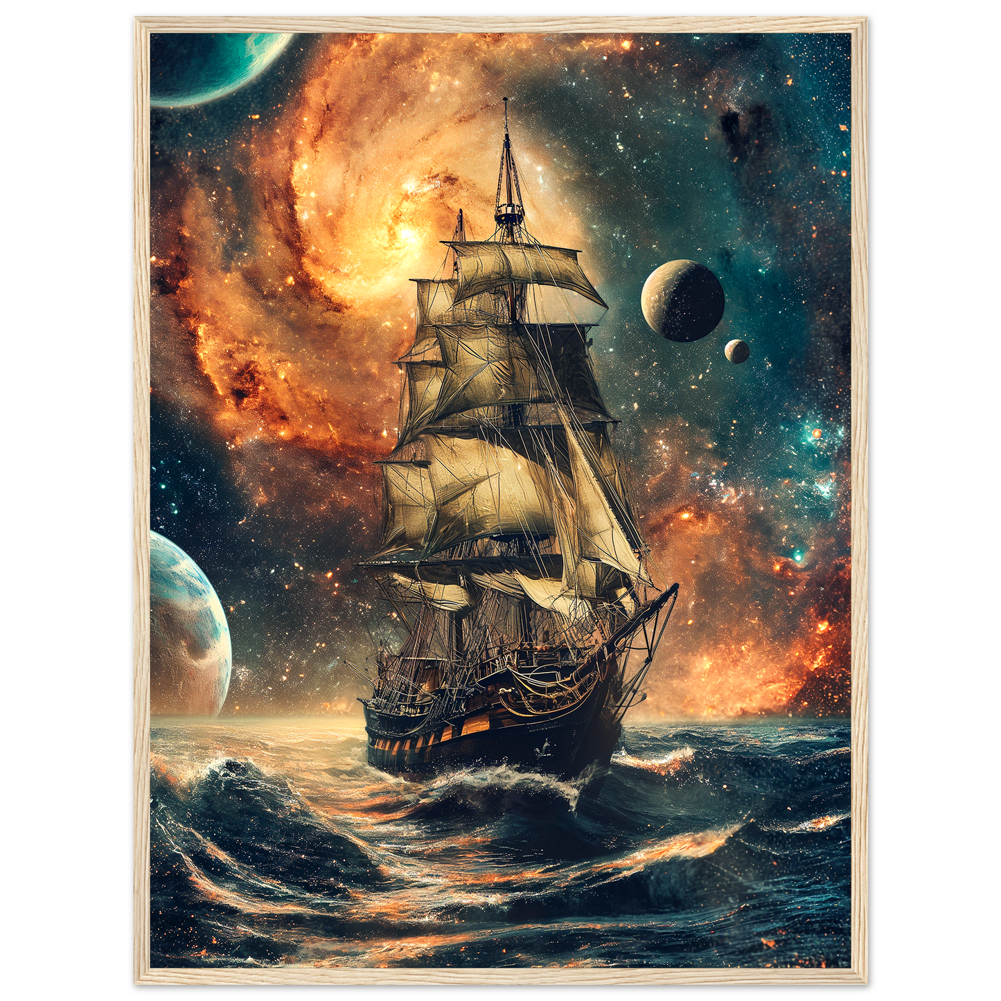 Space Pirate Ship, Vintage Sailing Boat On The Sea