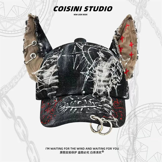 NEW Y2K Girl New Jeans Stereoscopic Ears Cowboy Baseball Hat Wash Graffiti Hip Hop Cap Women Men Party Team Baseball Cap