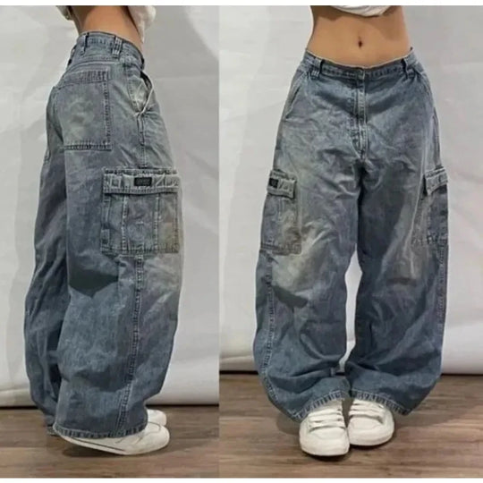 American New Fashion Oversized Print Black Old Baggy Jeans Women Y2K Harajuku Hip Hop Popular Casual Joker Wide-Leg Pants