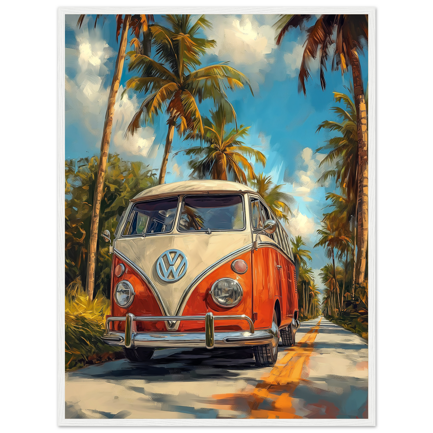 VW Camper With Palm Trees, Palette Knife Textured Painting