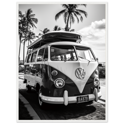 Timeless Roadtrip Elegance, VW Bus Black And White Photography On Coastline