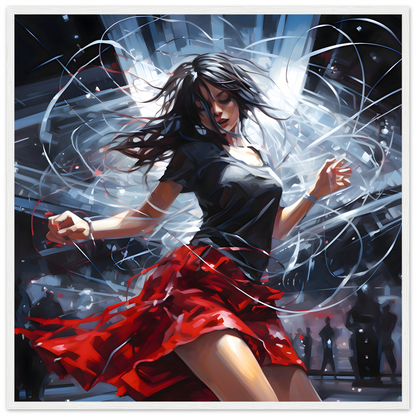 Girl on Dance Floor, Woman Dancing Abstract Painting Techno Club Poster