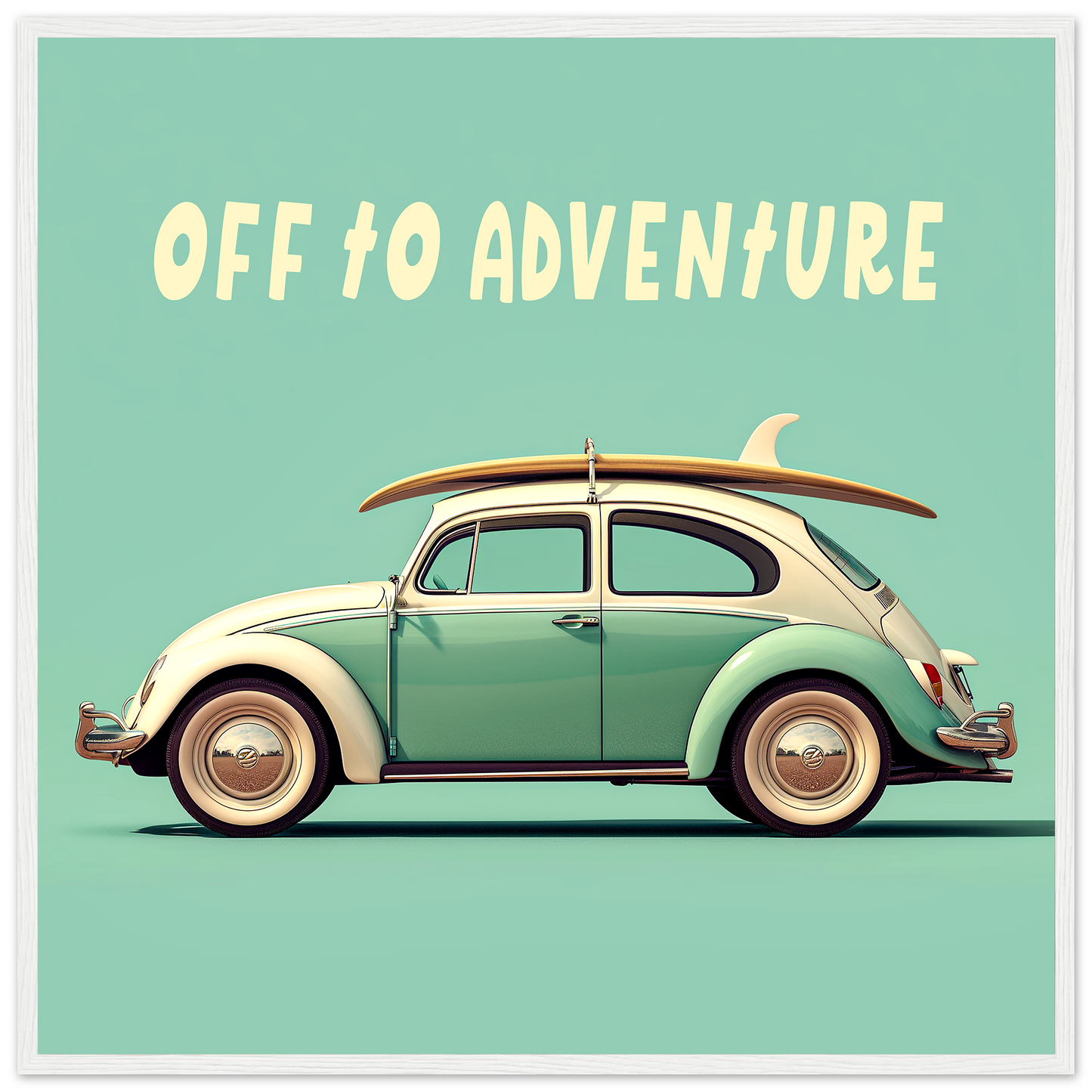 Off To Adventure, Volkswagen Beetle With Surf Board