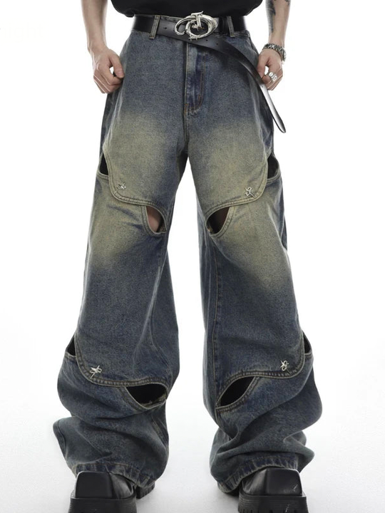 AconaStudio Distressed Wide Leg Jeans – washed denim, distressed detailing