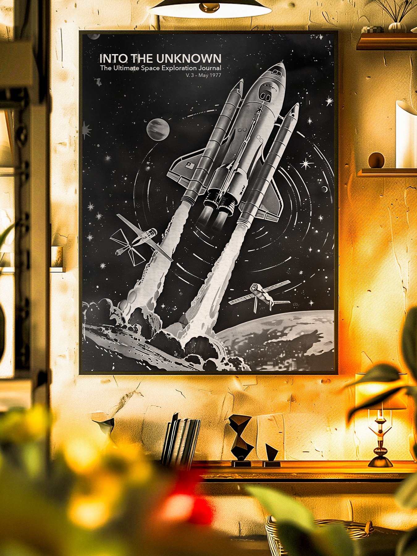 Into The Unknown – Vintage Sci-Fi Space Shuttle Launch Poster