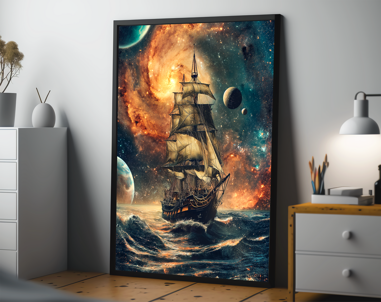 Space Pirate Ship, Vintage Sailing Boat On The Sea