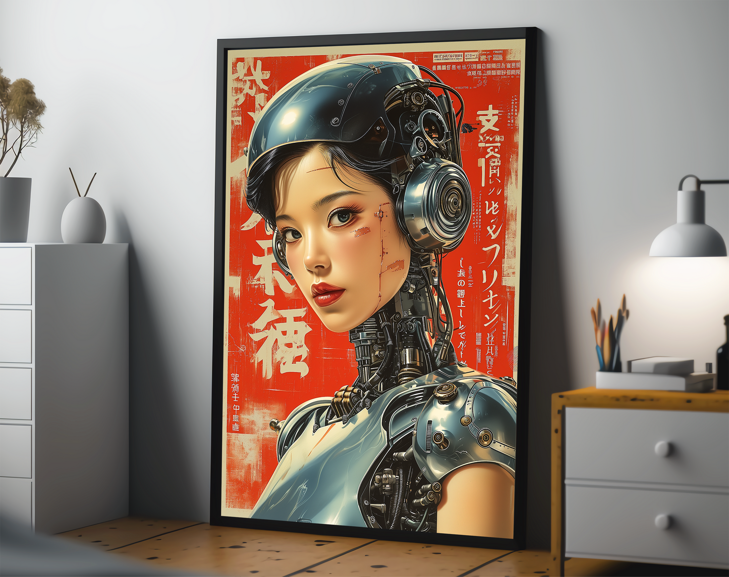 Japanese Pulp Poster Of A Retro Bionic Asian Woman