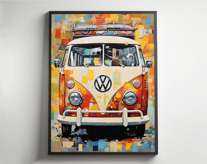 Colorful VW Bus, Palette Knife Textured Painting